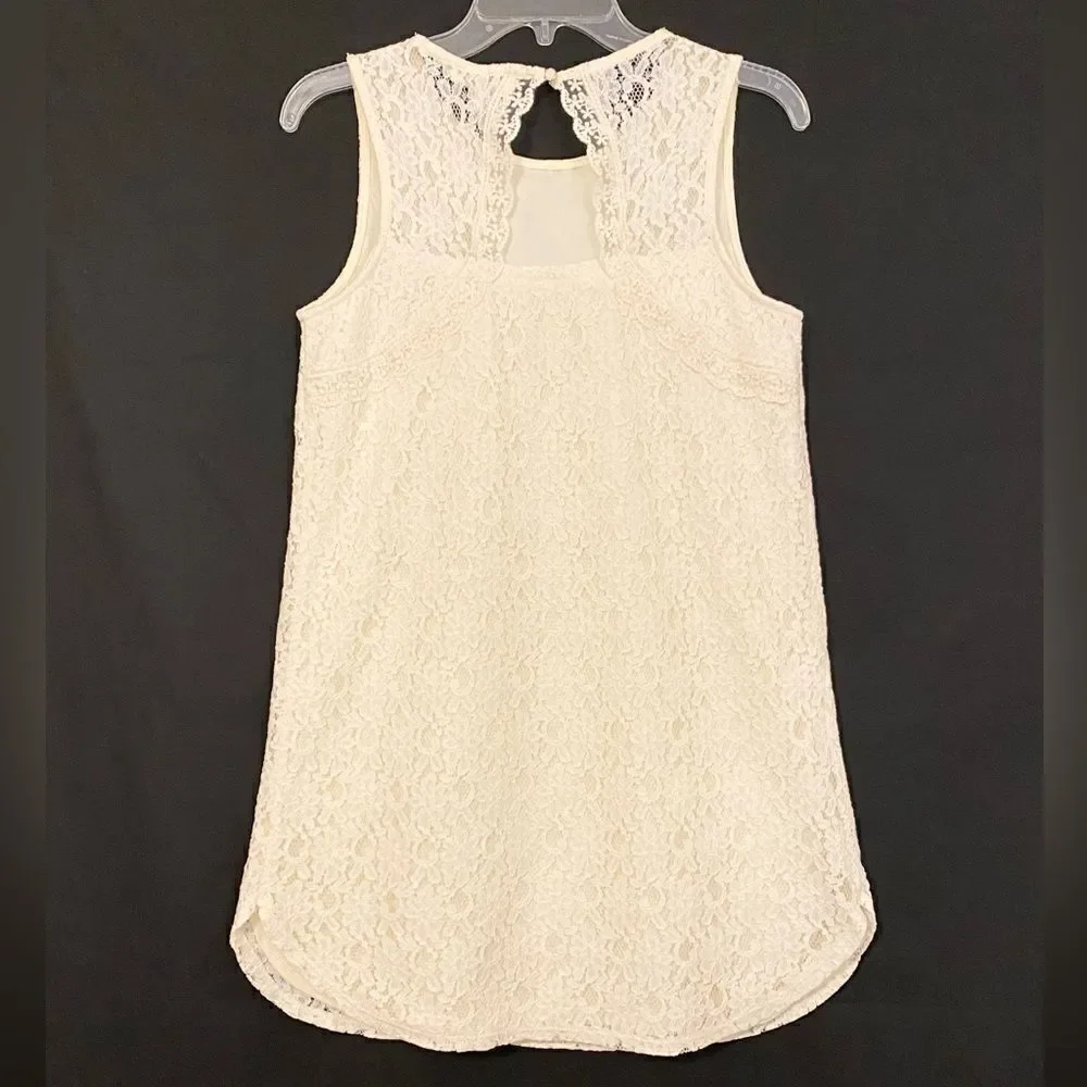 Monteau floral lace off-white cream mini dress or wear as tunic if you want.